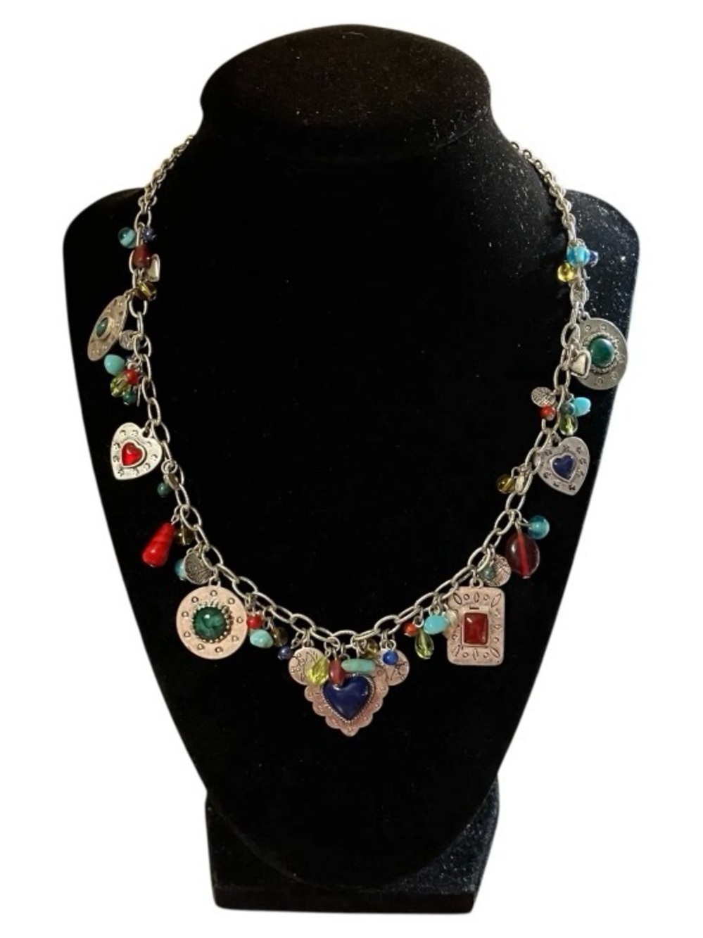 Coldwater Creek Bohemian Multi-Color Charm Necklace Silver Tone